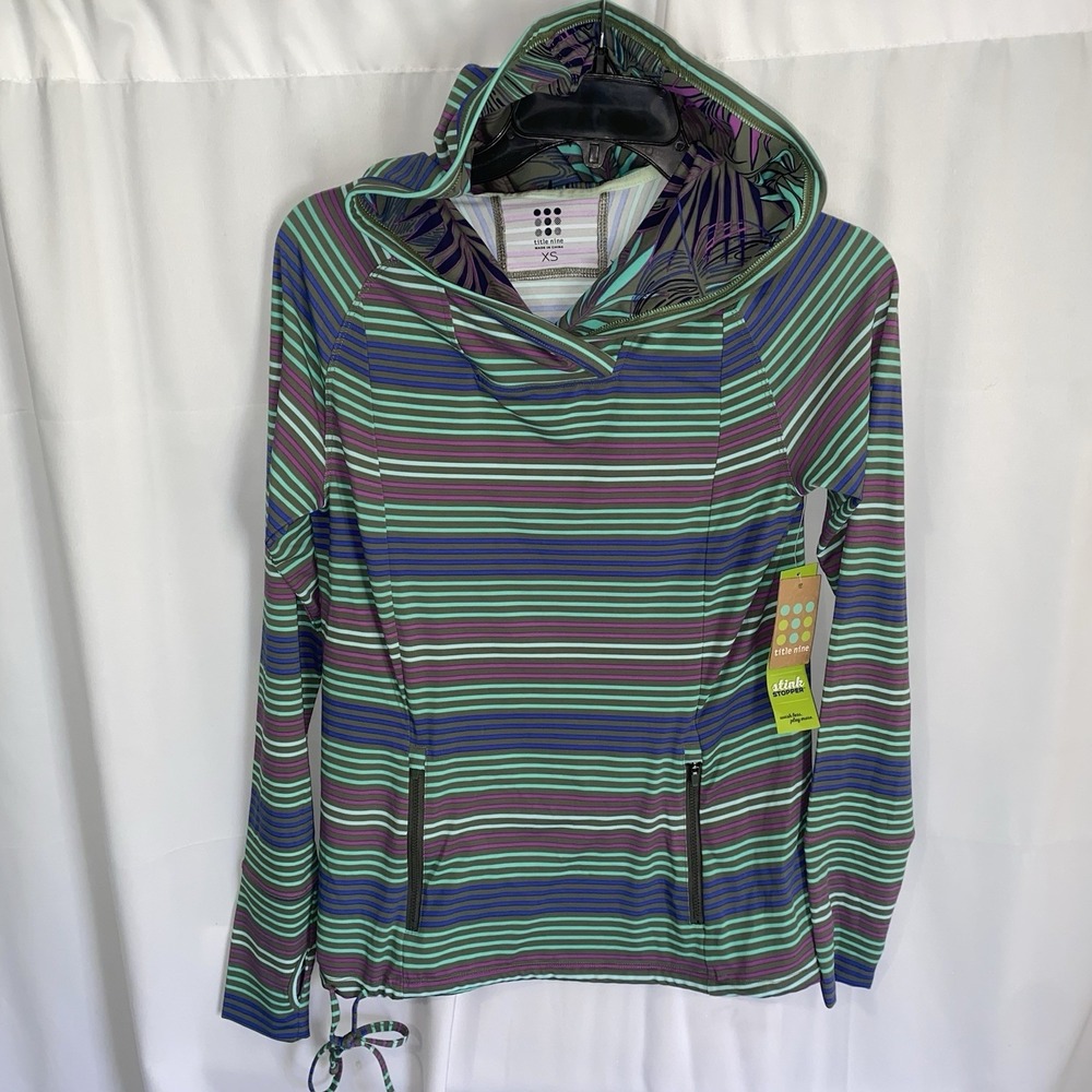 NWT Title Nine Sunbuster Hoodie Pullover Sunset Stripe Womens XS Sun Swim